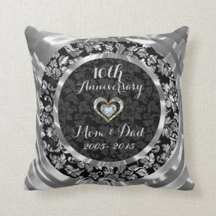 Coussin 10e anniversaire du Mariage d'argent noir et métal