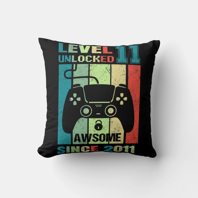 Coussin 11e Anniversaire Cadeau Niveau 11 Déverrouillé Awe (Recto)