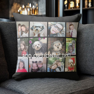 Coussin 12 Collage de photos - Grille moderne noir blanc t