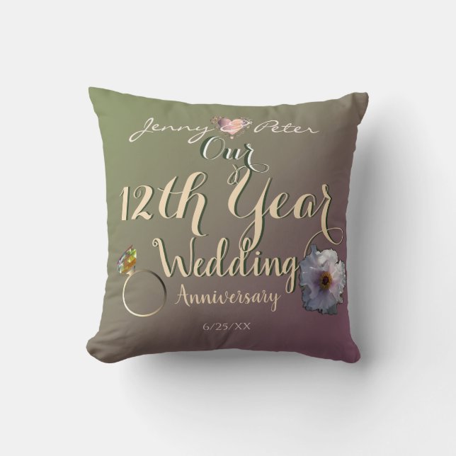 Coussin 12e anniversaire de Mariage de Jade et de Contins (Recto)
