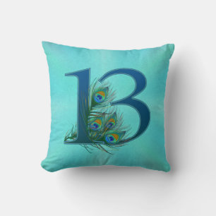 Coussin 13 Anniversaire Élégant Plume de Paon