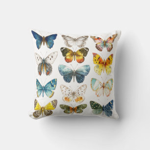 Coussin 13 beaux papillons insecte art aquarelle