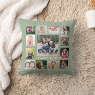 Coussin 13 Collage de photos personnalisé Vert Sauge