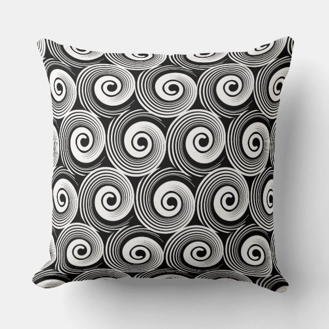 Coussin 140216 Spirales - Blanc sur Noir (Recto)