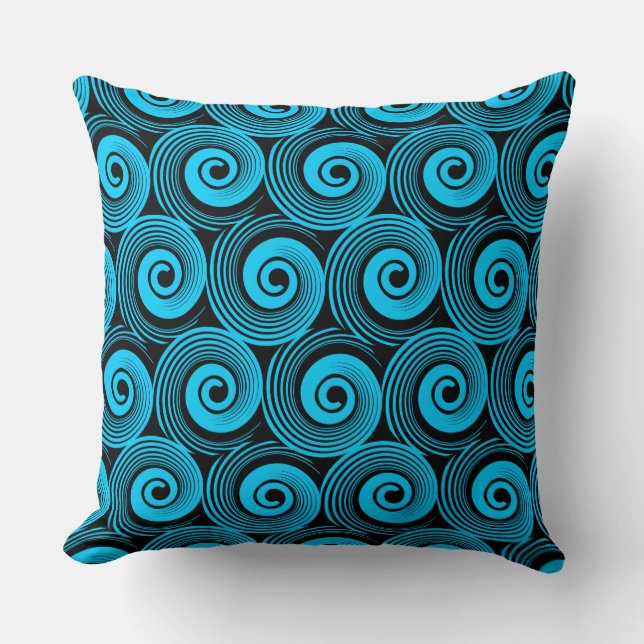 Coussin 140216 Spirales - Ciel bleu sur noir (Recto)
