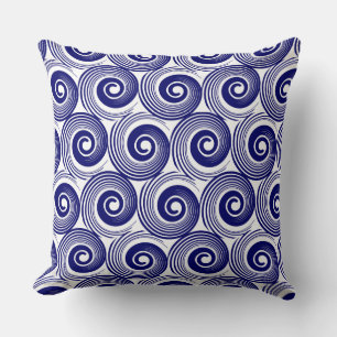 Coussin 140216 Spirales - Marine profonde en blanc