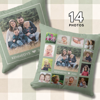 Coussin 14 Family Photo Collage Create Your Own Sage Green