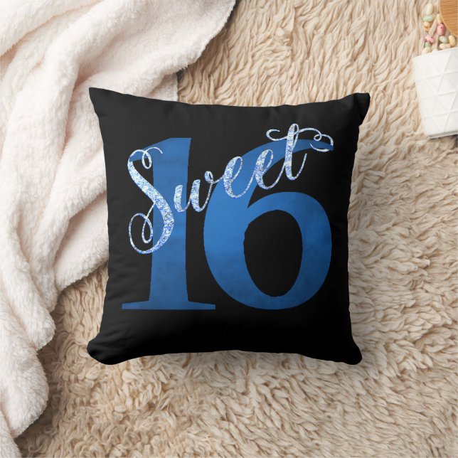 Coussin 16 ans | Aquarelle bleue et Faux Parties scintilla (Couverture)