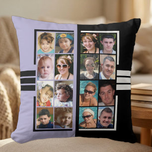 Coussin 16 collage de photos recto verso violet noir