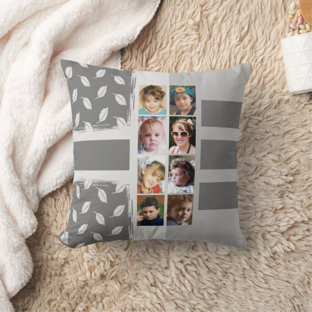 Coussin 16 photo collage feuille rayures gris (Couverture)