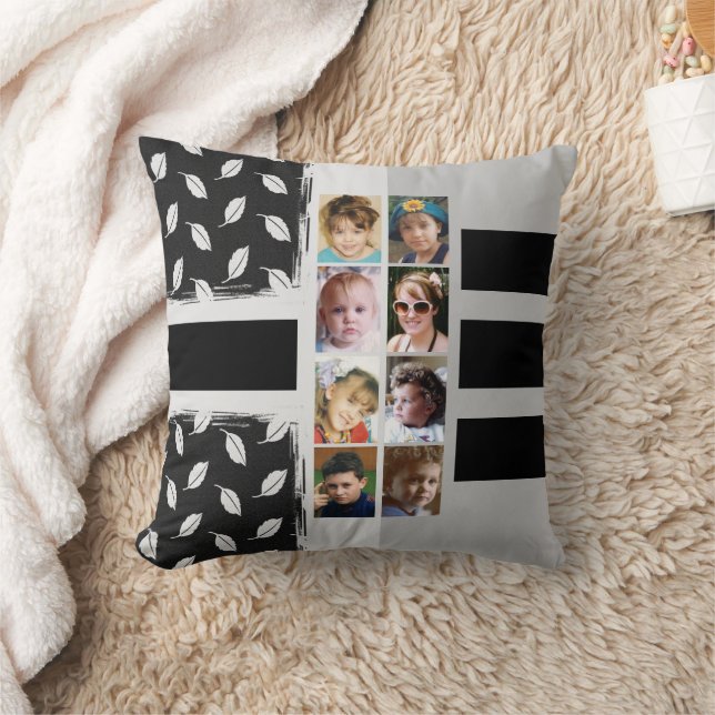 Coussin 16 photo collage feuille rayures noir (Couverture)