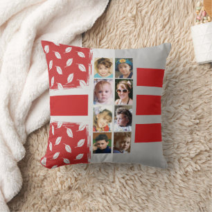 Coussin 16 photo collage feuille rayures rouge