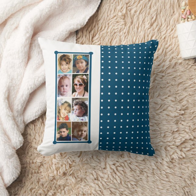 Coussin 16 photo collage pois lancer bleu (Couverture)