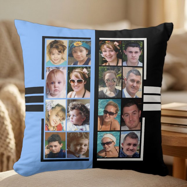 Coussin 16 photos collage double face bleu noir (Créateur téléchargé)