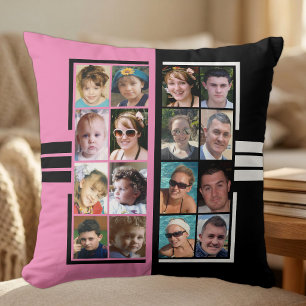 Coussin 16 photos collage double face rose noir