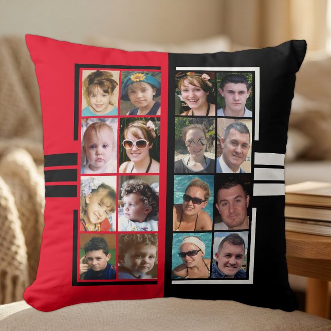 Coussin 16 photos collage recto-verso rouge noir (Créateur téléchargé)
