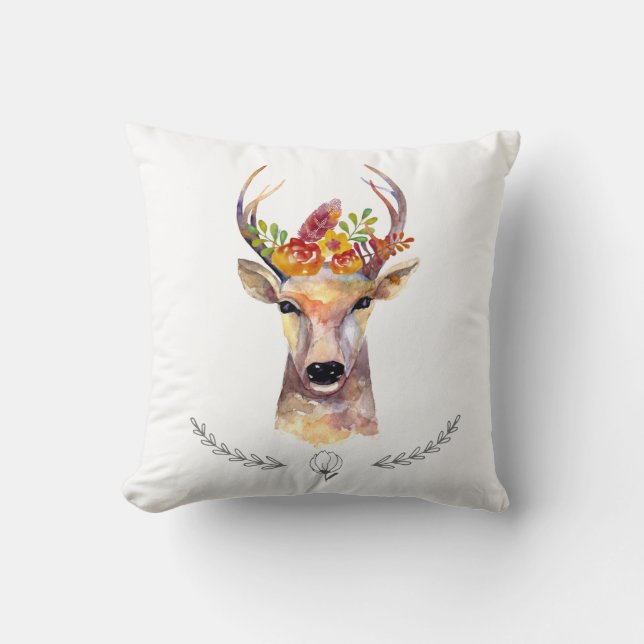 Coussin 16"x16" Jetez le cerf de boho de l'oreiller Buck H (Recto)