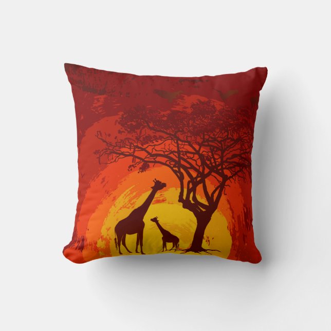 Coussin 16"x16" Jeu d'oreiller Africain Safari Giraffe Sun (Recto)