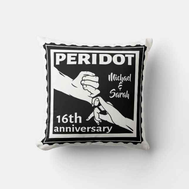 Coussin 16e anniversaire du mariage mains noires et blanch (Recto)