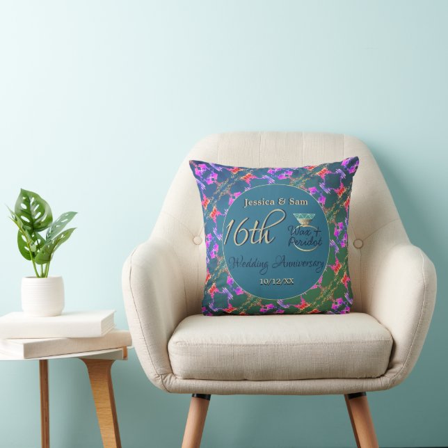Coussin 16e anniversaire Mariage Cire, Statice & Peridot (Chaise)