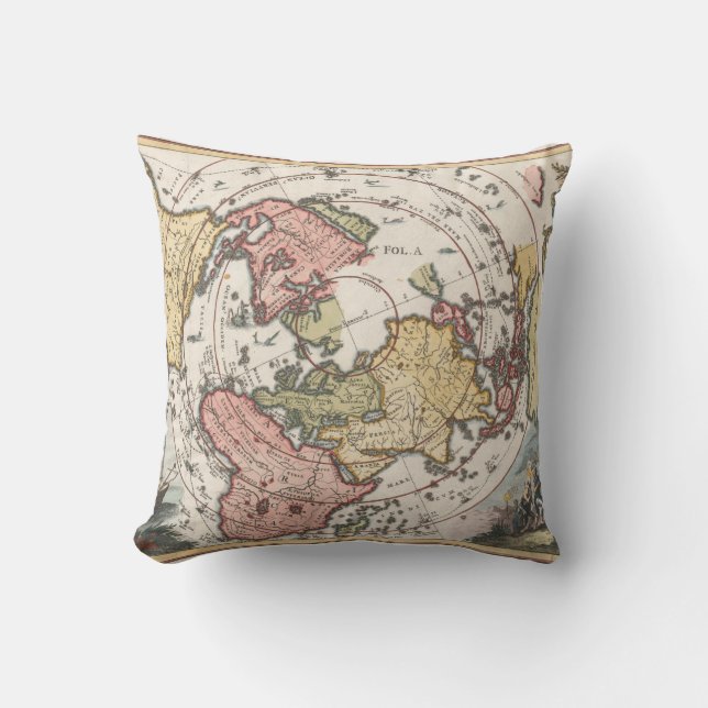 Coussin 1700 de carte du monde (Recto)