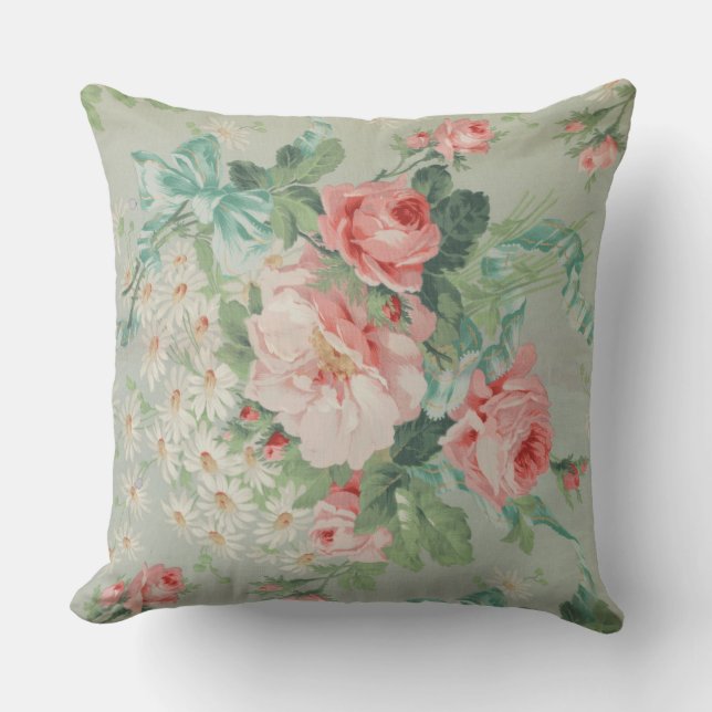 Coussin 1890 British Vintage Fabric Roses & Daisies (Recto)