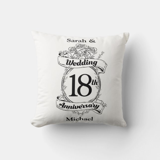 Coussin 18e anniversaire du Mariage Roses noires et blanch (Recto)