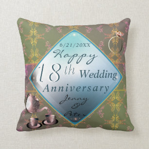 Coussin 18e anniversaire Mariage de Porcelaine Acquamarine