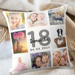 Coussin 18e anniversaire sur mesure photo collage fille bl<br><div class="desc">Un cadeau unique pour le 18ème anniversaire d'une fille, célébrant sa vie avec un collage de 8 de vos propres photos, photos. Personnalisez et ajoutez son nom, 18 ans et une date. Un arrière - plan blanc chic. Lettres et chiffres gris et noirs. Le nom est écrit avec un script...</div>