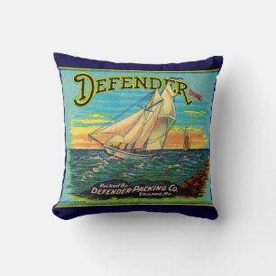 Coussin 1910s Défenseur marque emballage étiquette voilier