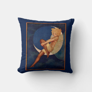Coussin 1920 hosiery et belle femme sur la lune