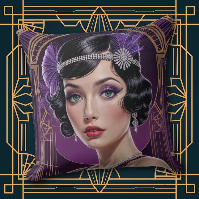 Coussin 1920s Cocktail Elegance Flapper Girl Throw Pillow (Créateur téléchargé)