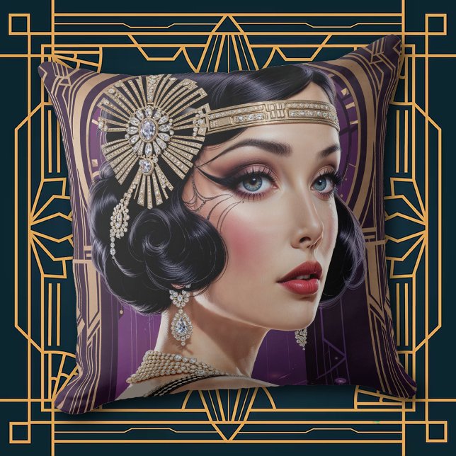 Coussin 1920s Cocktail Elegance Flapper Girl Throw Pillow (Créateur téléchargé)