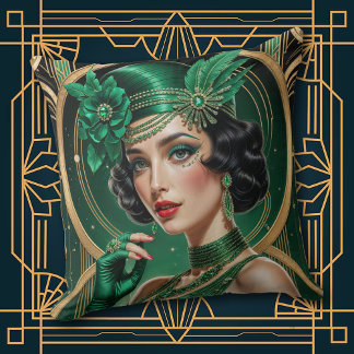 Coussin 1920s Cocktail Elegance Flapper Girl Throw Pillow