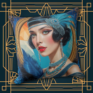 Coussin 1920s Cocktail Elegance Flapper Girl Throw Pillow