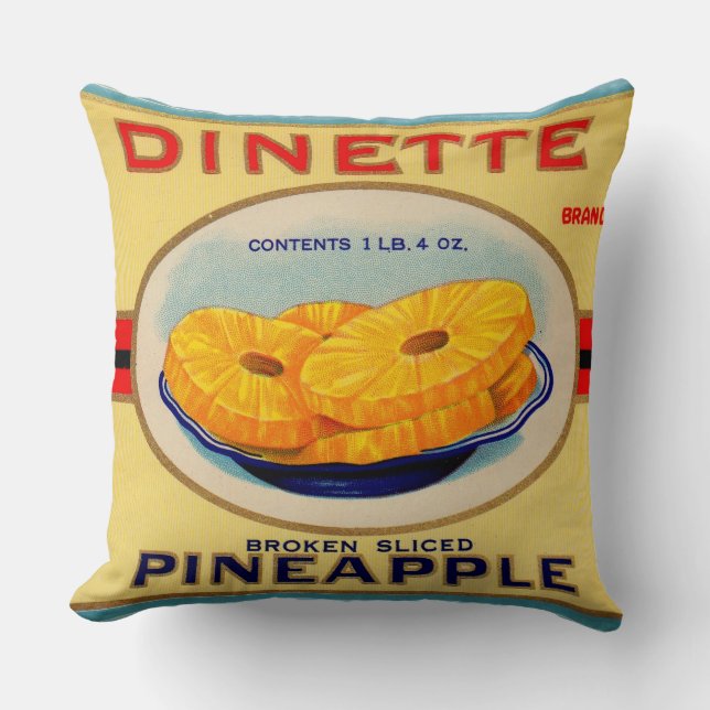 Coussin 1930 étiquette de marque d'ananas Dinette (Recto)