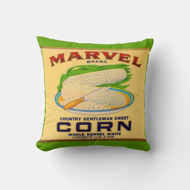 Coussin 1930 Marvel en conserve étiquette de maïs (Recto)