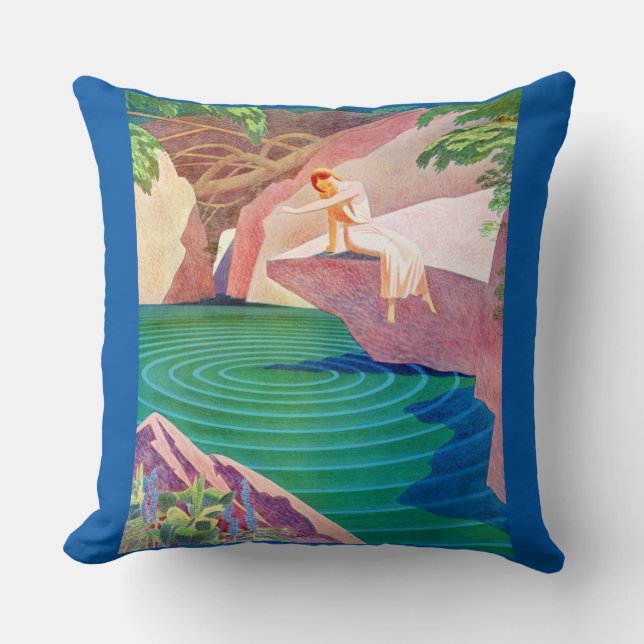 Coussin 1931 femme art déco par un étang (Recto)