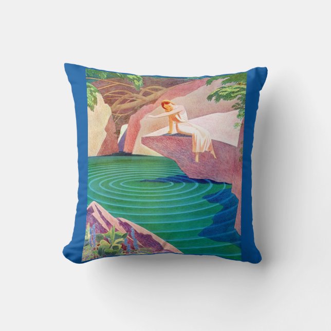Coussin 1931 femme art déco par un étang print (Recto)