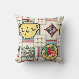 Coussin 1940 Motif de cuisine avec théières jaunes