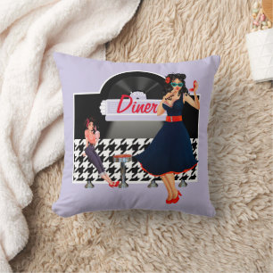 Coussin 1950 Diner lavender noir & blanc à damiers