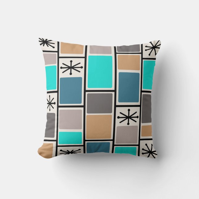 Coussin 1950 L'Âge Atomique Rectangle Starbursts (Recto)