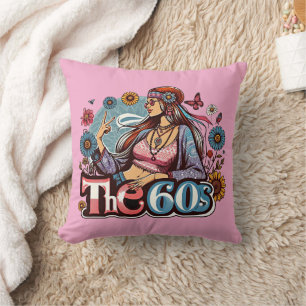 Coussin 1960 Hippie fille poussin signe de paix doigts art