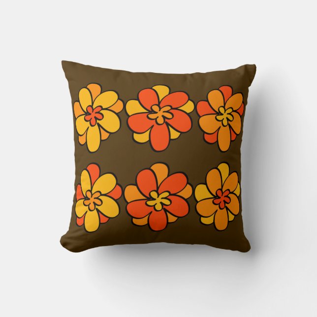 Coussin 1960s 1970s Style Motif de fleurs (Recto)