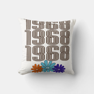 Coussin 1968 Hippie - Fleurs des signes de paix Orange Aqu