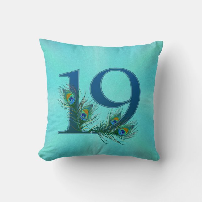 Coussin 19 Anniversaire Élégant Plume de Paon (Recto)
