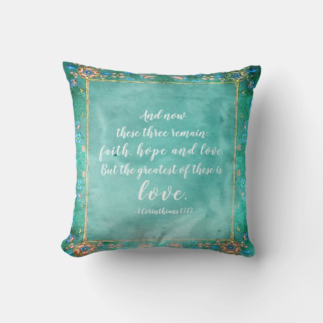 Coussin 1 Corinthiens 13:13 Foi Espérance Amour, Verset bi (Recto)