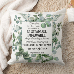 Coussin 1 Corinthiens 15:58 Inspirational Verse Eucalyptus