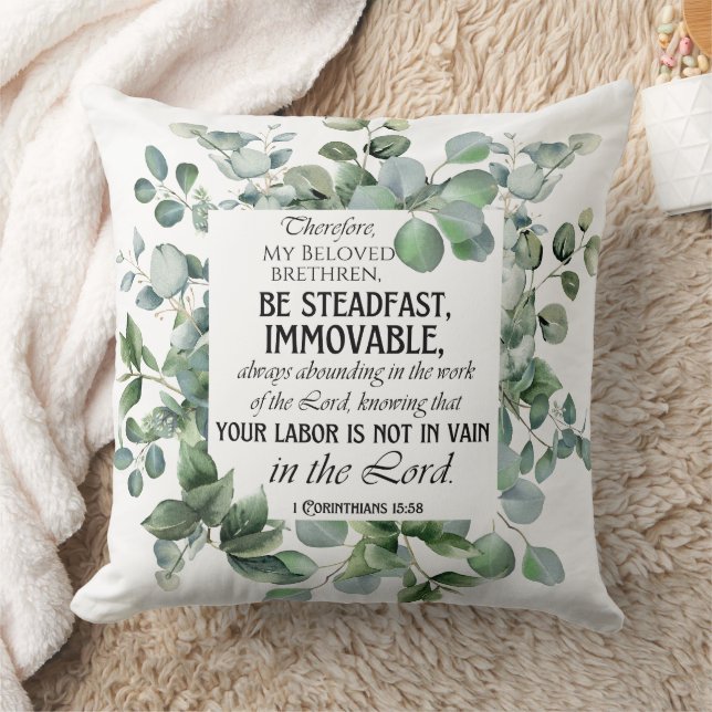 Coussin 1 Corinthiens 15:58 Inspirational Verse Eucalyptus (Couverture)