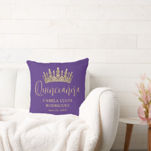 Coussin 1 Photo Couronne de Quinceañera Violet et Or Cadea